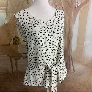 NEW Talbots White Black Floral Print Tie Blouse